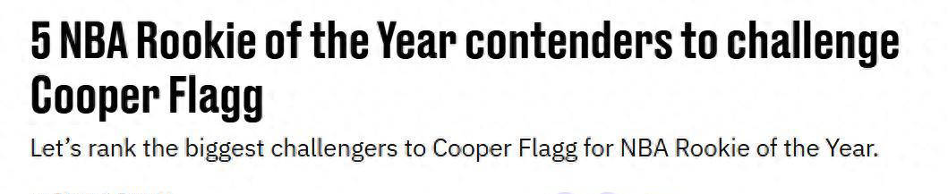 楊(yáng)瀚森(sēn)凭实力跻身最(zuì)佳新秀竞争榜(bǎng)